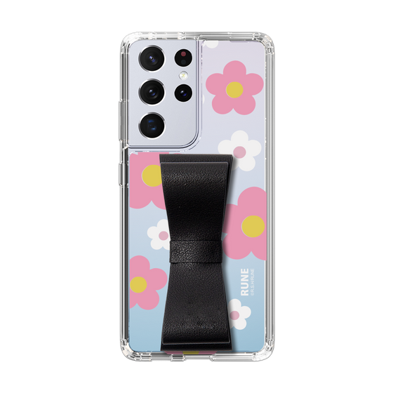 Slim Protection Case - STAND & RING RIBBON Black［ Rune Naito - RUNE Flower - Pink ］