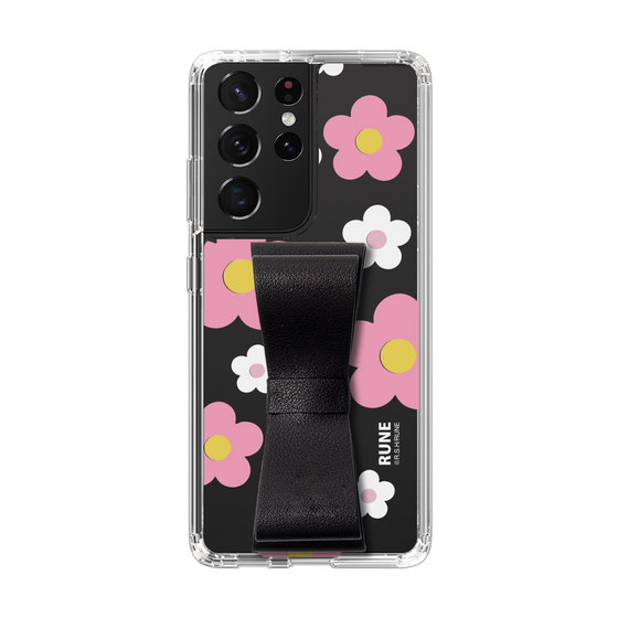 Slim Protection Case - STAND & RING RIBBON Black［ Rune Naito - RUNE Flower - Pink ］