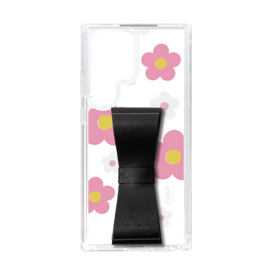 Slim Protection Case - STAND & RING RIBBON Black［ Rune Naito - RUNE Flower - Pink ］