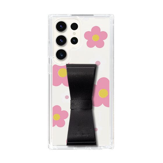 Slim Protection Case - STAND & RING RIBBON Black［ Rune Naito - RUNE Flower - Pink ］