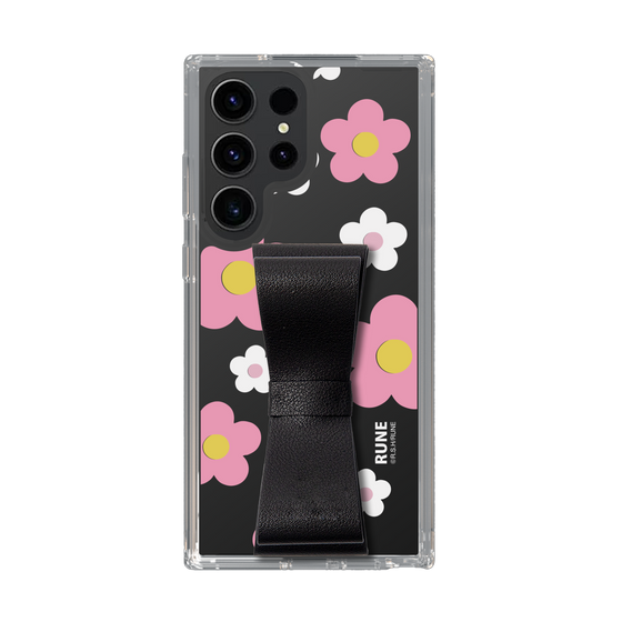 Slim Protection Case - STAND & RING RIBBON Black［ Rune Naito - RUNE Flower - Pink ］