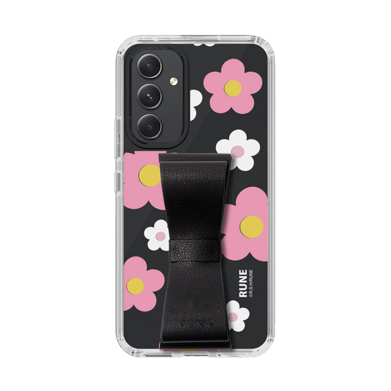 Slim Protection Case - STAND & RING RIBBON Black［ Rune Naito - RUNE Flower - Pink ］