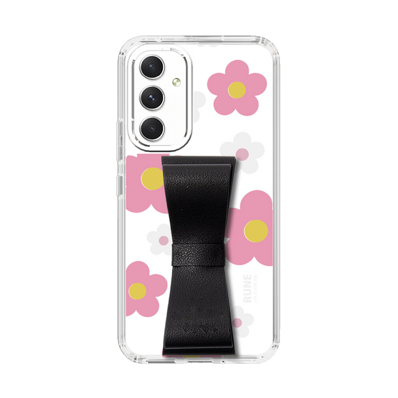 Slim Protection Case - STAND & RING RIBBON Black［ Rune Naito - RUNE Flower - Pink ］