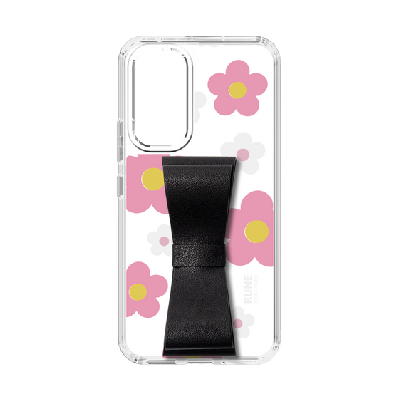 Slim Protection Case - STAND & RING RIBBON Black［ Rune Naito - RUNE Flower - Pink ］