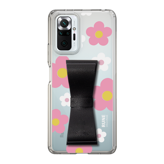 Slim Protection Case - STAND & RING RIBBON Black［ Rune Naito - RUNE Flower - Pink ］