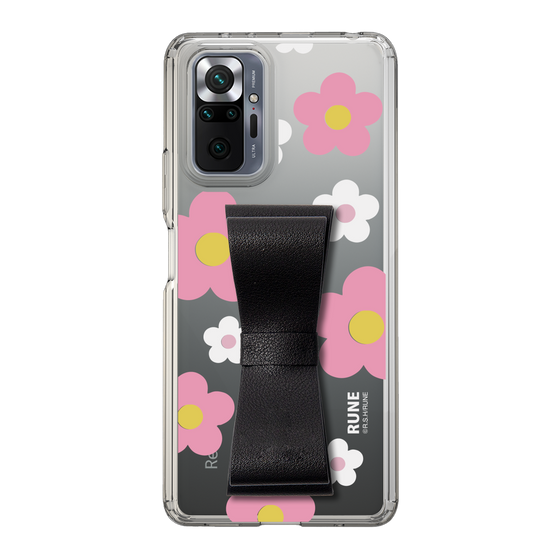 Slim Protection Case - STAND & RING RIBBON Black［ Rune Naito - RUNE Flower - Pink ］