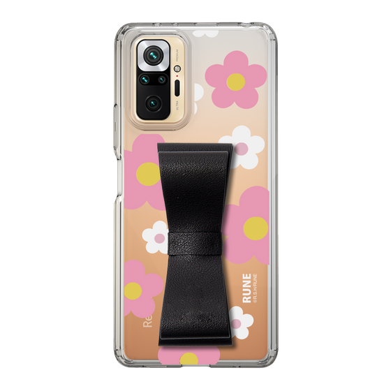 Slim Protection Case - STAND & RING RIBBON Black［ Rune Naito - RUNE Flower - Pink ］