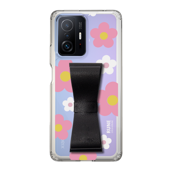 Slim Protection Case - STAND & RING RIBBON Black［ Rune Naito - RUNE Flower - Pink ］
