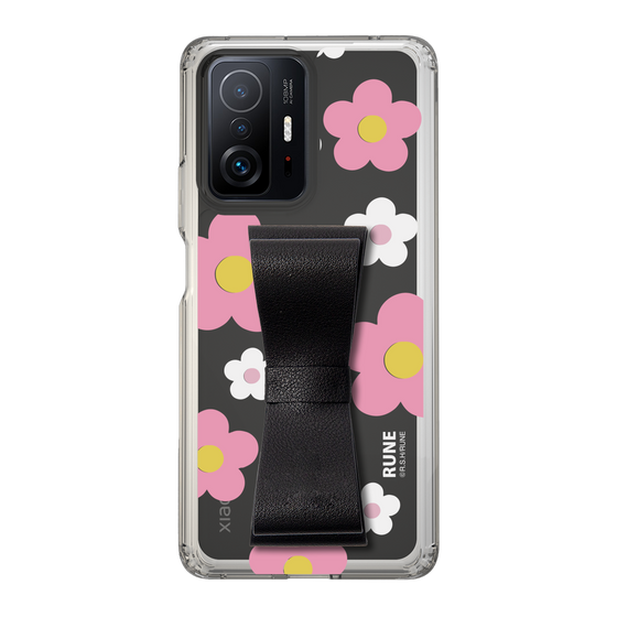 Slim Protection Case - STAND & RING RIBBON Black［ Rune Naito - RUNE Flower - Pink ］