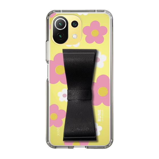 Slim Protection Case - STAND & RING RIBBON Black［ Rune Naito - RUNE Flower - Pink ］