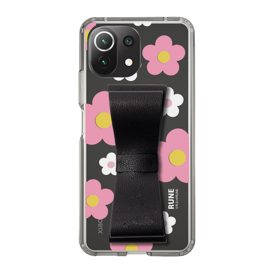 Slim Protection Case - STAND & RING RIBBON Black［ Rune Naito - RUNE Flower - Pink ］
