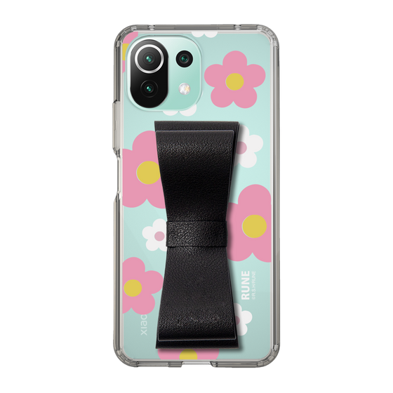 Slim Protection Case - STAND & RING RIBBON Black［ Rune Naito - RUNE Flower - Pink ］