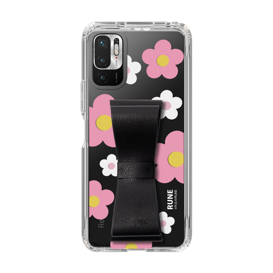 Slim Protection Case - STAND & RING RIBBON Black［ Rune Naito - RUNE Flower - Pink ］