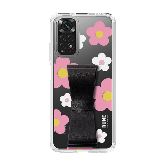 Slim Protection Case - STAND & RING RIBBON Black［ Rune Naito - RUNE Flower - Pink ］