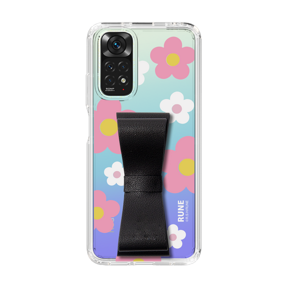 Slim Protection Case - STAND & RING RIBBON Black［ Rune Naito - RUNE Flower - Pink ］