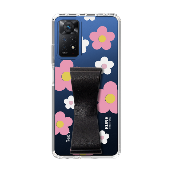 Slim Protection Case - STAND & RING RIBBON Black［ Rune Naito - RUNE Flower - Pink ］