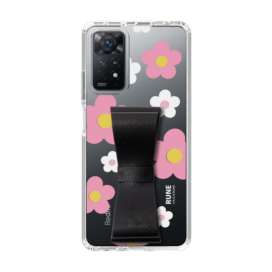 Slim Protection Case - STAND & RING RIBBON Black［ Rune Naito - RUNE Flower - Pink ］