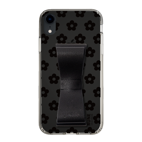 Slim Protection Case - STAND & RING RIBBON Black［ Rune Naito - RUNE Flower - Black ］