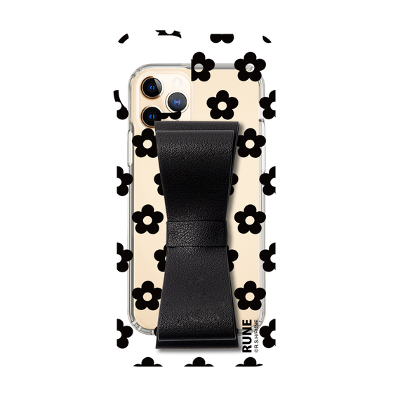 Slim Protection Case - STAND & RING RIBBON Black［ Rune Naito - RUNE Flower - Black ］