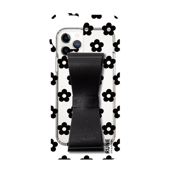 Slim Protection Case - STAND & RING RIBBON Black［ Rune Naito - RUNE Flower - Black ］