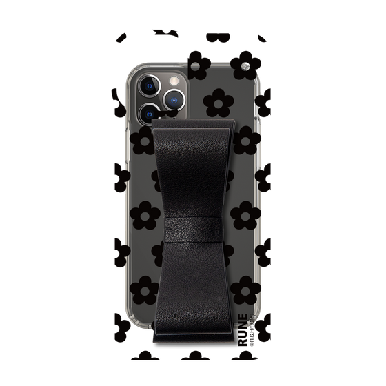 Slim Protection Case - STAND & RING RIBBON Black［ Rune Naito - RUNE Flower - Black ］