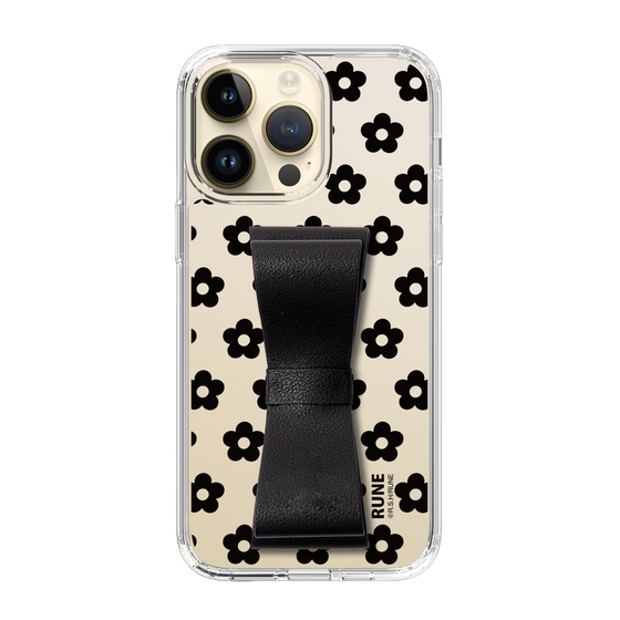 Slim Protection Case - STAND & RING RIBBON Black［ Rune Naito - RUNE Flower - Black ］