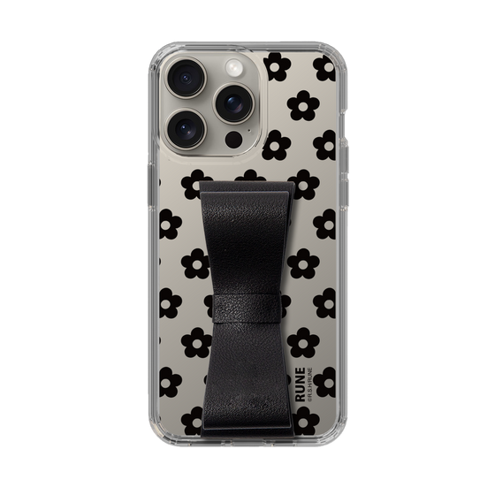 Slim Protection Case - STAND & RING RIBBON Black［ Rune Naito - RUNE Flower - Black ］