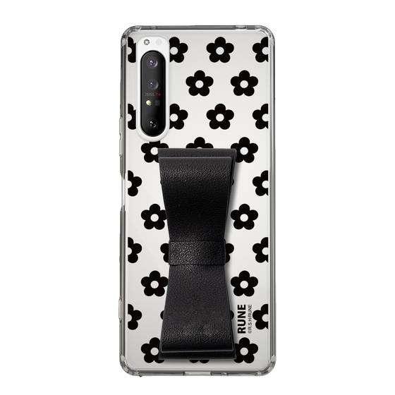 Slim Protection Case - STAND & RING RIBBON Black［ Rune Naito - RUNE Flower - Black ］