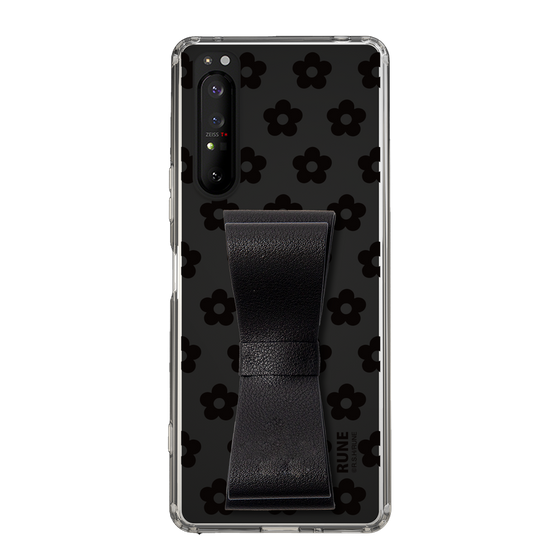 Slim Protection Case - STAND & RING RIBBON Black［ Rune Naito - RUNE Flower - Black ］