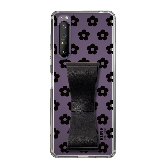 Slim Protection Case - STAND & RING RIBBON Black［ Rune Naito - RUNE Flower - Black ］