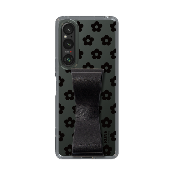 Slim Protection Case - STAND & RING RIBBON Black［ Rune Naito - RUNE Flower - Black ］