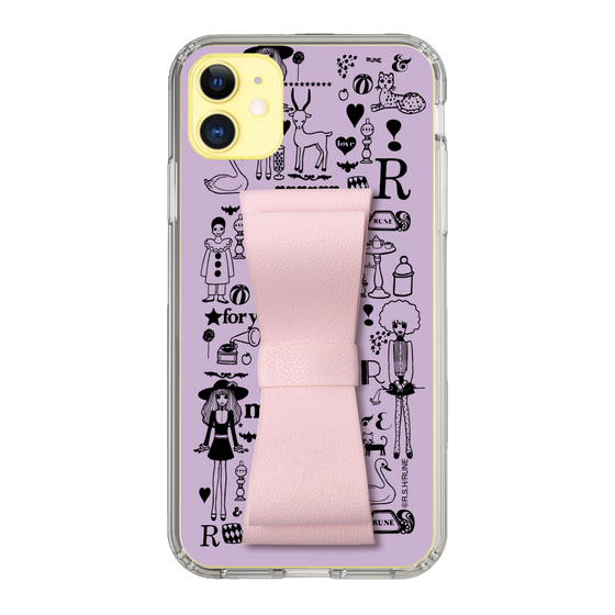 Slim Protection Case - STAND & RING RIBBON Sakura Pink［ Rune Naito - RUNE Girl Retro & Modern - Purple ］
