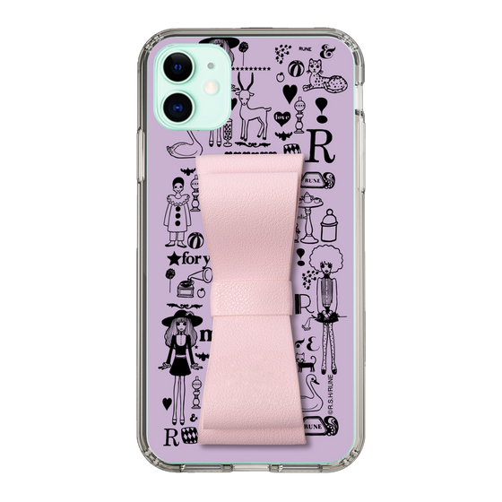 Slim Protection Case - STAND & RING RIBBON Sakura Pink［ Rune Naito - RUNE Girl Retro & Modern - Purple ］