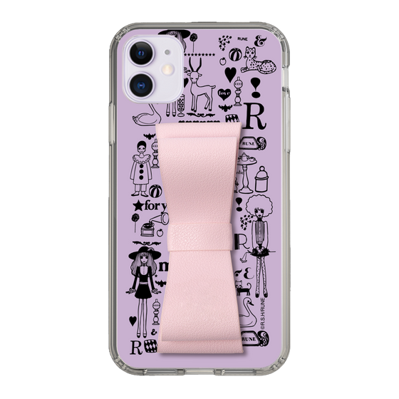 Slim Protection Case - STAND & RING RIBBON Sakura Pink［ Rune Naito - RUNE Girl Retro & Modern - Purple ］