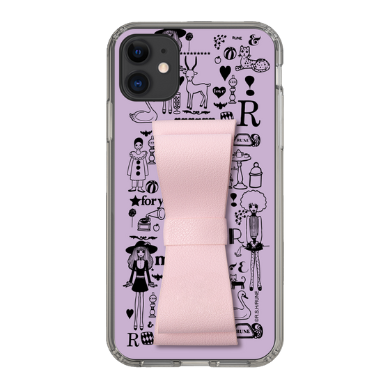 Slim Protection Case - STAND & RING RIBBON Sakura Pink［ Rune Naito - RUNE Girl Retro & Modern - Purple ］