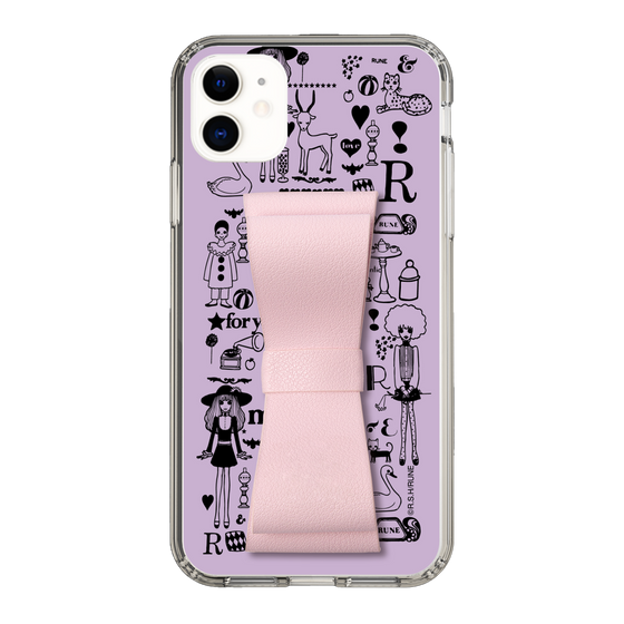 Slim Protection Case - STAND & RING RIBBON Sakura Pink［ Rune Naito - RUNE Girl Retro & Modern - Purple ］