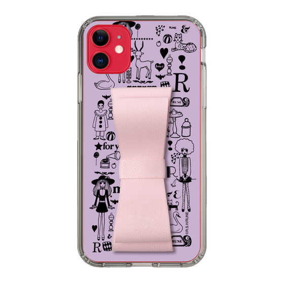 Slim Protection Case - STAND & RING RIBBON Sakura Pink［ Rune Naito - RUNE Girl Retro & Modern - Purple ］