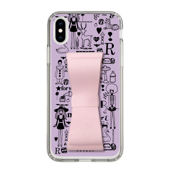 Slim Protection Case - STAND & RING RIBBON Sakura Pink［ Rune Naito - RUNE Girl Retro & Modern - Purple ］