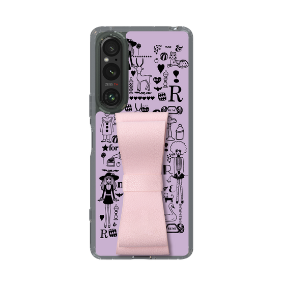 Slim Protection Case - STAND & RING RIBBON Sakura Pink［ Rune Naito - RUNE Girl Retro & Modern - Purple ］