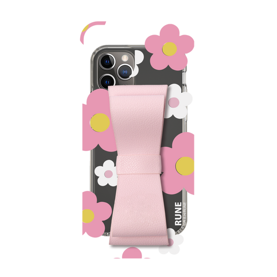 Slim Protection Case - STAND & RING RIBBON Sakura Pink［ Rune Naito - RUNE Flower - Pink ］