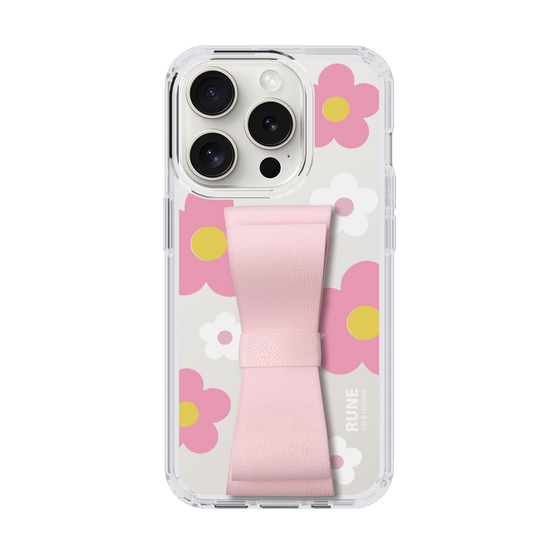 Slim Protection Case - STAND & RING RIBBON Sakura Pink［ Rune Naito - RUNE Flower - Pink ］