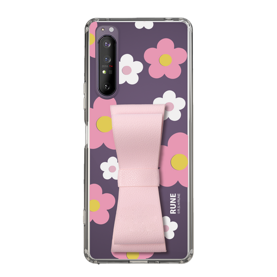 Slim Protection Case - STAND & RING RIBBON Sakura Pink［ Rune Naito - RUNE Flower - Pink ］