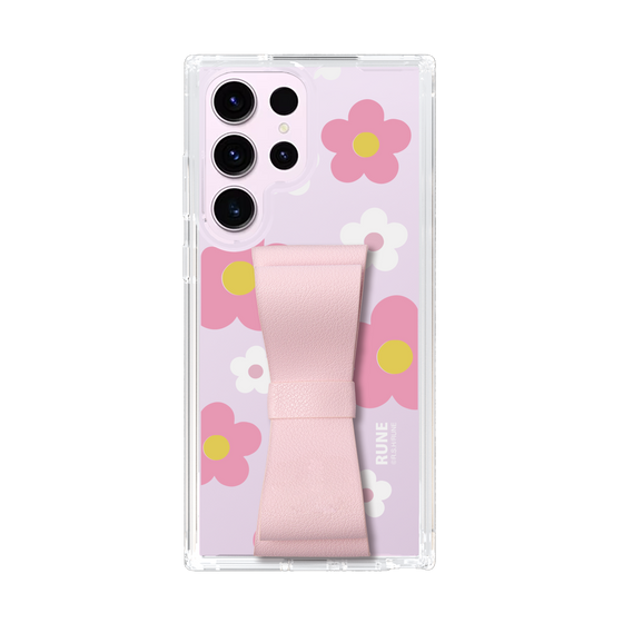 Slim Protection Case - STAND & RING RIBBON Sakura Pink［ Rune Naito - RUNE Flower - Pink ］