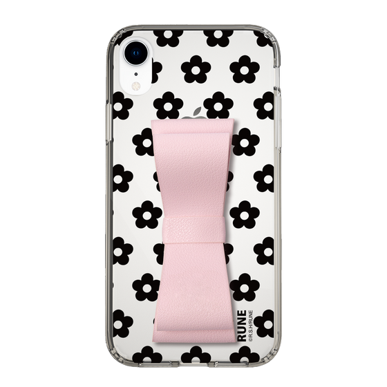 Slim Protection Case - STAND & RING RIBBON Sakura Pink［ Rune Naito - RUNE Flower - Black ］