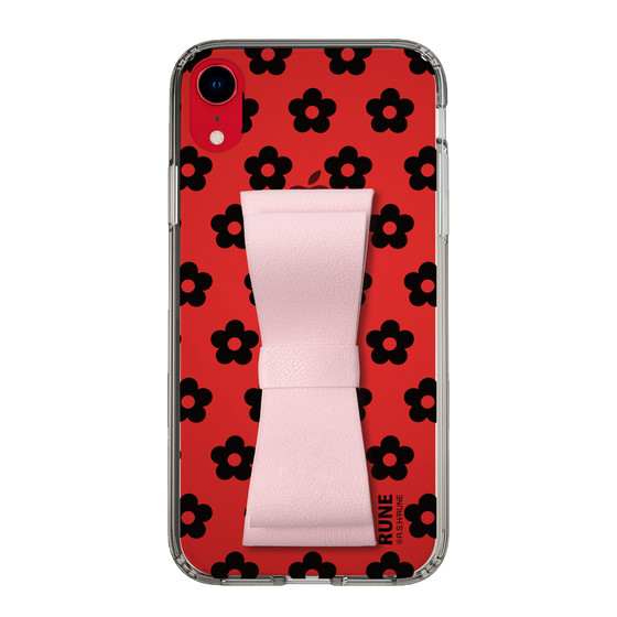 Slim Protection Case - STAND & RING RIBBON Sakura Pink［ Rune Naito - RUNE Flower - Black ］