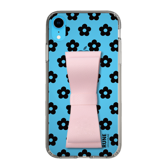 Slim Protection Case - STAND & RING RIBBON Sakura Pink［ Rune Naito - RUNE Flower - Black ］