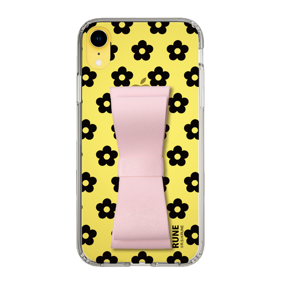Slim Protection Case - STAND & RING RIBBON Sakura Pink［ Rune Naito - RUNE Flower - Black ］