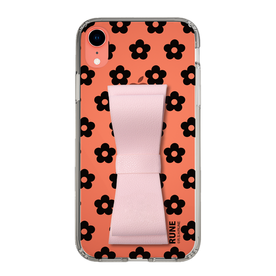 Slim Protection Case - STAND & RING RIBBON Sakura Pink［ Rune Naito - RUNE Flower - Black ］