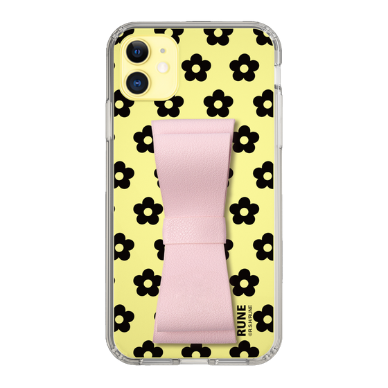 Slim Protection Case - STAND & RING RIBBON Sakura Pink［ Rune Naito - RUNE Flower - Black ］