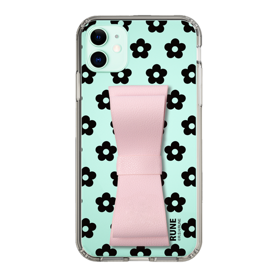Slim Protection Case - STAND & RING RIBBON Sakura Pink［ Rune Naito - RUNE Flower - Black ］